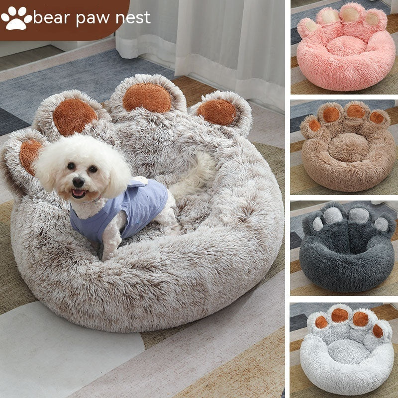 Plush Cathouse Doghouse Pet Bed Winter Warm Paw-shaped