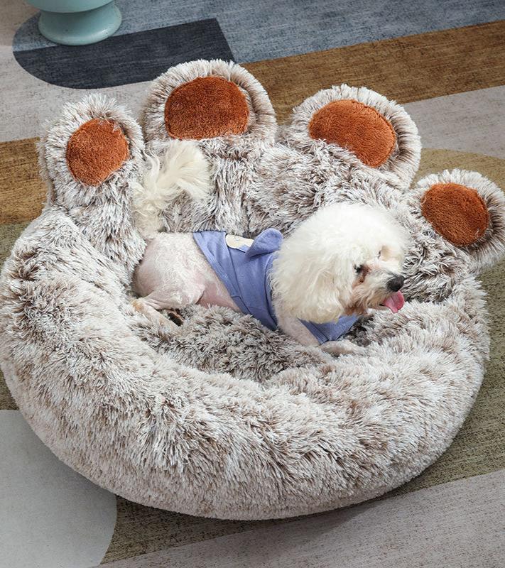 Plush Cathouse Doghouse Pet Bed Winter Warm Paw-shaped