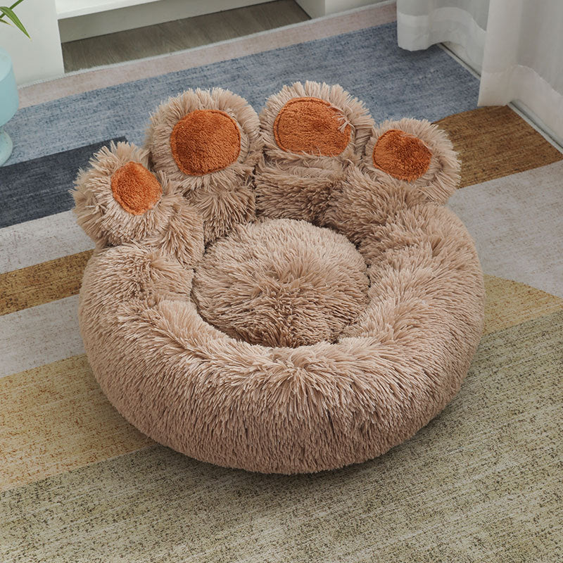 Plush Cathouse Doghouse Pet Bed Winter Warm Paw-shaped